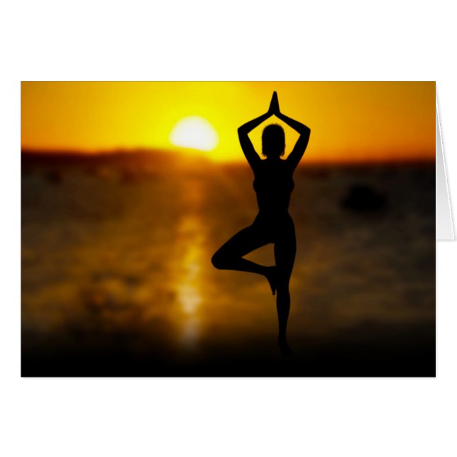 Yoga Female by the Ocean at Sunset Card (Front Horizontal)