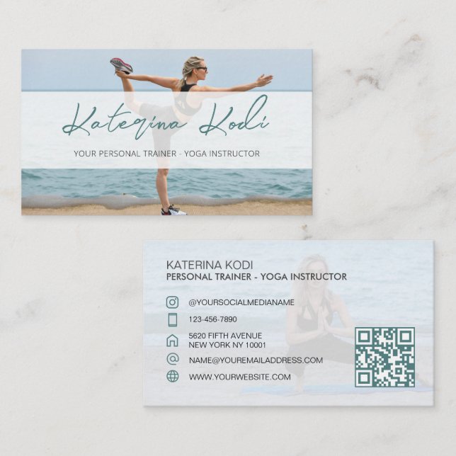 Yoga Fitness instuctor QR code business card (Front/Back)