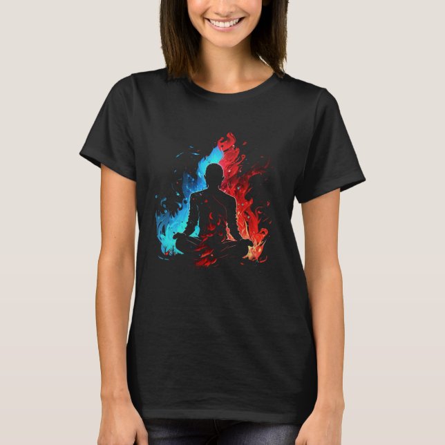 Yoga Flames Retro Fitness Zen Meditate Namaste Yog T-Shirt (Front)