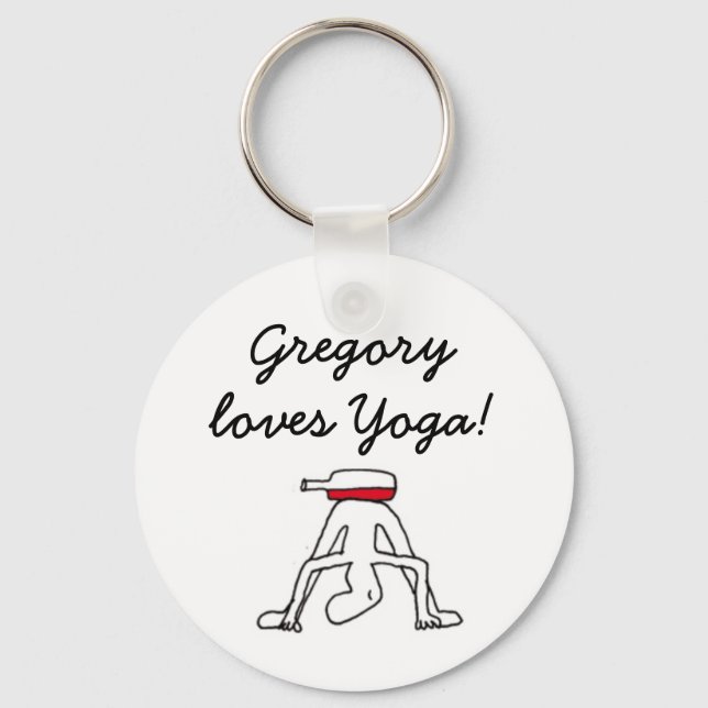 Yoga for Winelovers White Badge Keychain (Front)