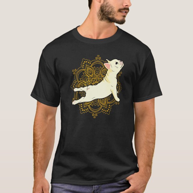 Yoga Frenchie Bulldog Bhujangasana Mandala T-Shirt (Front)