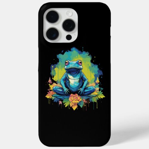 Yoga Frog Watercolor Style iPhone 15 Pro Max Case