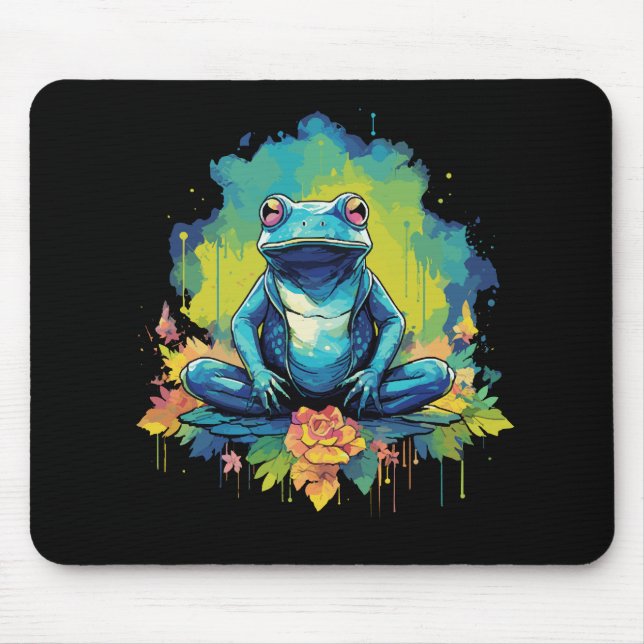 Yoga Frog Watercolor Style Mouse Pad (Front)