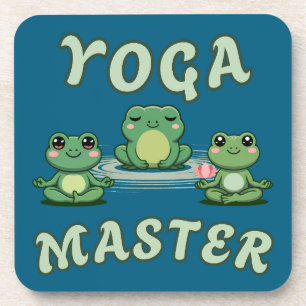 Yoga Frogs Yoga Master Wood Wall Art Beverage Coaster