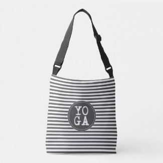 YOGA | Fun Typography - Charcoal Grey Striped Crossbody Bag