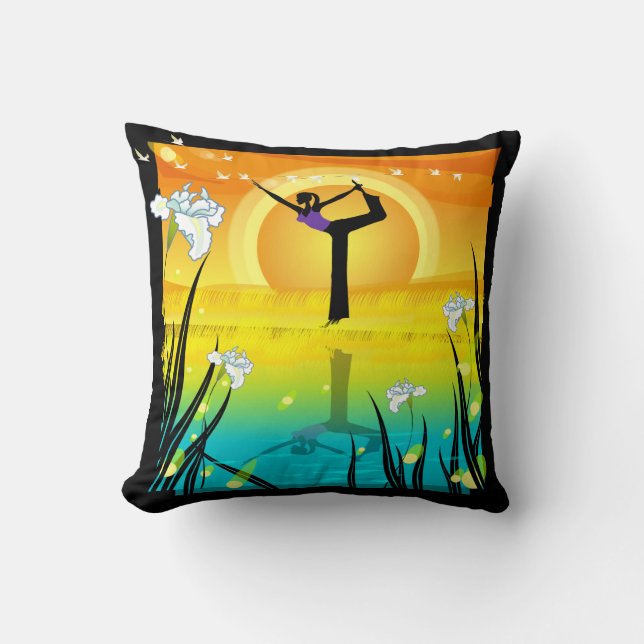 Yoga Girl at Pond American MoJo Pillow (Front)