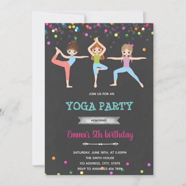 Yoga girl birthday invitation (Front)