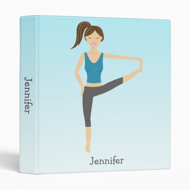 Yoga Girl In Extended Hand To Toe Pose And Name 3 Ring Binder (Front/Spine)
