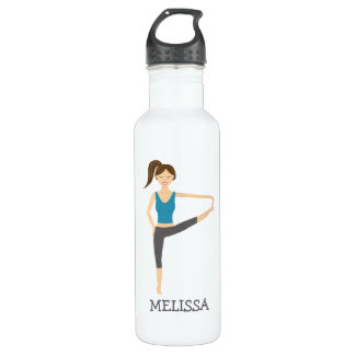 Yoga Girl In Extended Hand To Toe Pose And Name Stainless Steel Water Bottle