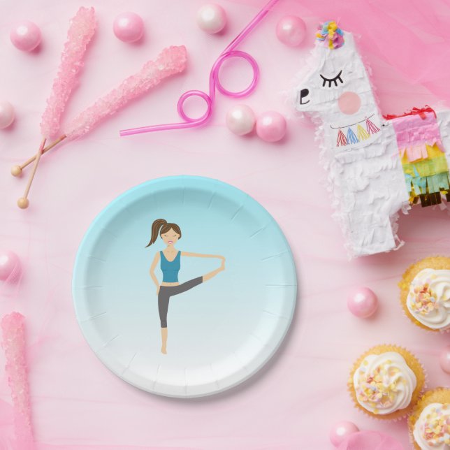 Yoga Girl In Extended Hand To Toe Pose Paper Plates (Party)