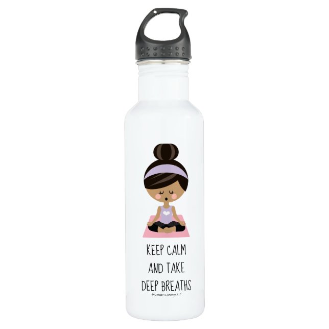 Yoga Girl Keep Calm and Take Deep Breaths Stainless Steel Water Bottle (Front)
