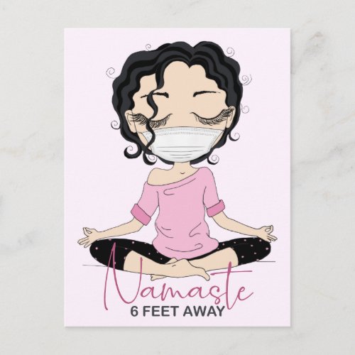 Yoga Girl Namaste 6 Feet Away Black Hair Postcard