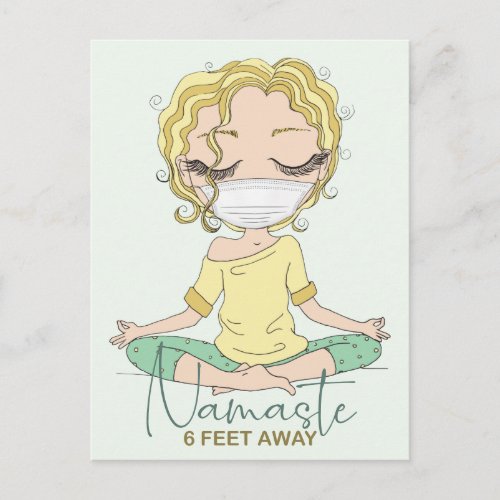 Yoga Girl Namaste 6 Feet Away  Blond Postcard