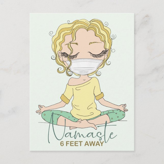 Yoga Girl Namaste 6 Feet Away | Blond Postcard (Front)
