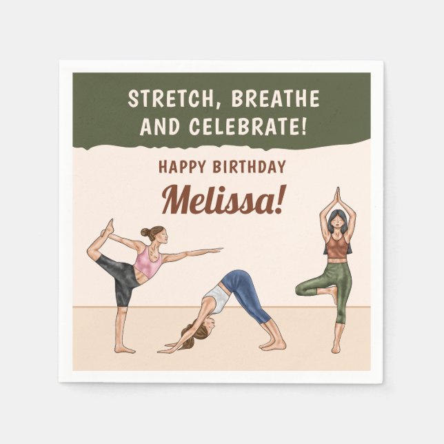 Yoga Girls In Yoga Poses Boho Yoga Birthday Party Napkins (Front)
