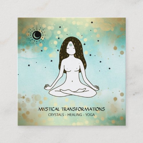  Yoga Goddess Celestial  Moon Magic Boho Teal Square Business Card