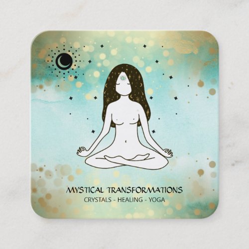 Yoga Goddess Celestial  Moon Magic Teal  Boho Square Business Card