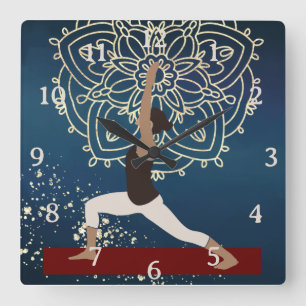 Yoga Gold, Blue and Red Mandala Meditation Square Wall Clock