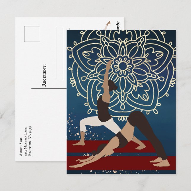 Yoga Gold, Blue and Red Mandala Personalized Postcard (Front/Back)