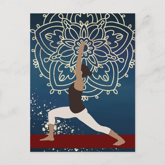 Yoga Gold, Blue and Red Mandala Personalized Postcard (Front)