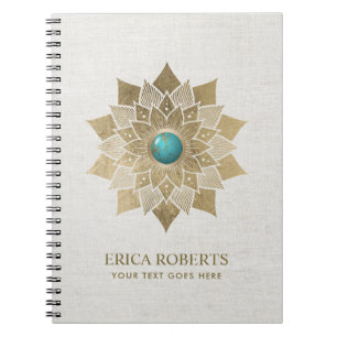 Yoga Gold Lotus Flower Mandala Elegant Linen Notebook