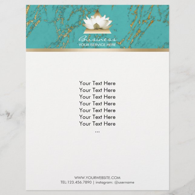 Yoga Gold Lotus Modern Turquoise & Gold Marble Flyer (Front)