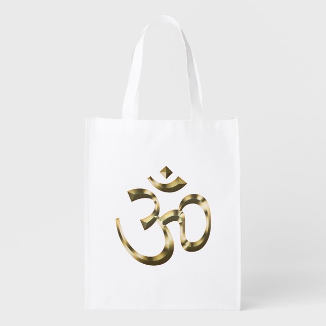 Yoga gold metallic Om Hindu Buddhist Symbol modern Grocery Bag (Front)