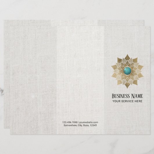 Yoga Gold Turquoise Lotus Mandala Linen Trifold (Front/Back)