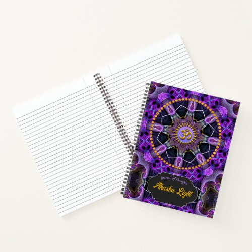 Yoga Golden Om Purple Fractal Mandala Journal