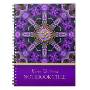Yoga Golden Om Purple Fractal Mandala Notebook
