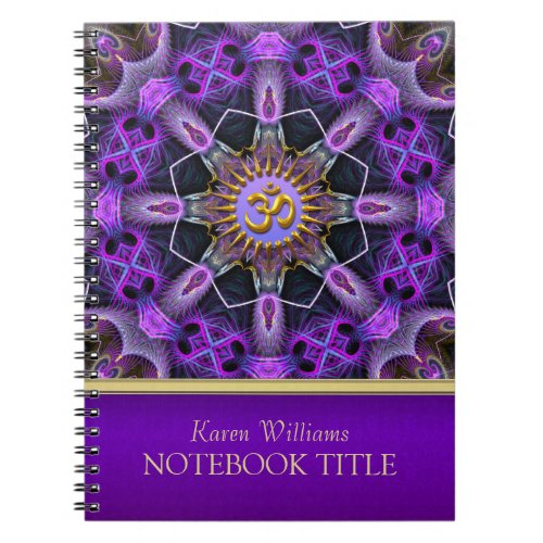 Yoga Golden Om Purple Fractal Mandala Notebook