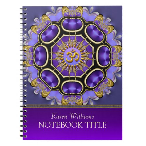 Yoga Golden Om Purple Fractal Mandala Notebook