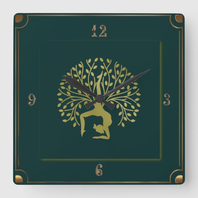 Yoga green square wall clock (Front)
