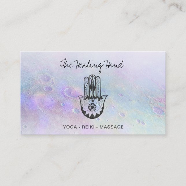 *~* Yoga .  Hamsa Hand of Fatima Craters of Moon Business Card (Front)