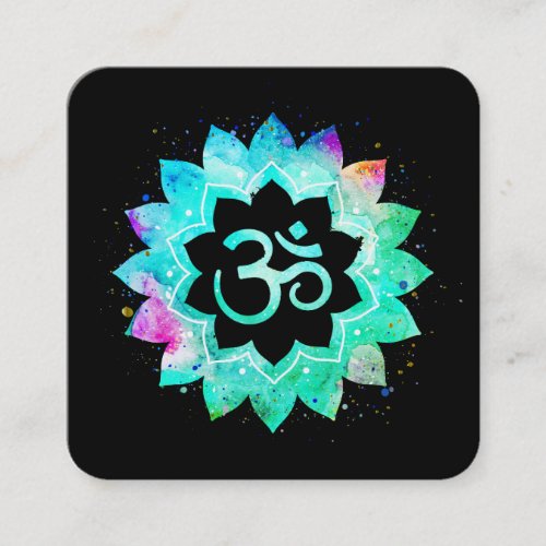  Yoga Healer Lotus Flower Mandala Om Aum Symbol Square Business Card