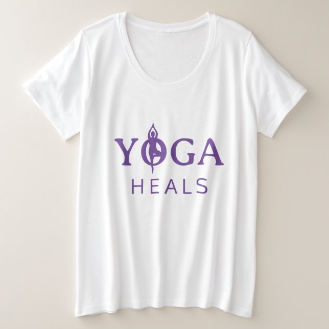 Yoga Heals plus size t shirt with pose silhouette (Design Front)
