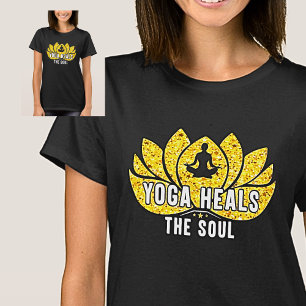 Yoga Heals the Soul Gold on Black T-Shirt