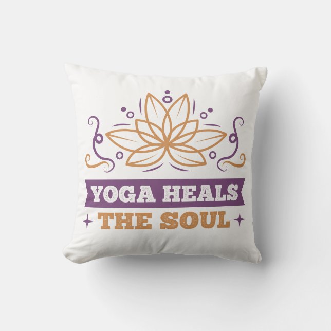 Yoga Heals The Soul Quote Lotus Flower Zen  Throw Pillow (Front)