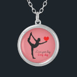 Yoga Heart & Love your day, Every day / Yogini Sil Silver Plated Necklace<br><div class="desc">Necklace: Yoga Heart &  Love your day,  Every day - yoga,  daily exercise,  fashion,  motivation,  fitness. Text can be customised.</div>