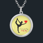 Yoga Heart & Love your day, Every day / Yogini Silver Plated Necklace<br><div class="desc">Necklace: Yoga Heart &  Love your day,  Every day - yoga,  daily exercise,  fashion,  motivation,  fitness. Text can be customised.</div>
