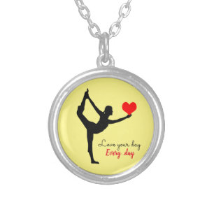 Yoga Heart & Love your day, Every day / Yogini Silver Plated Necklace