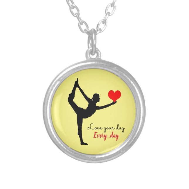 Yoga Heart & Love your day, Every day / Yogini Silver Plated Necklace (Front)