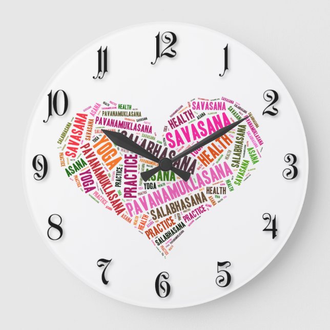 Yoga heart shape words design large clock (Front)