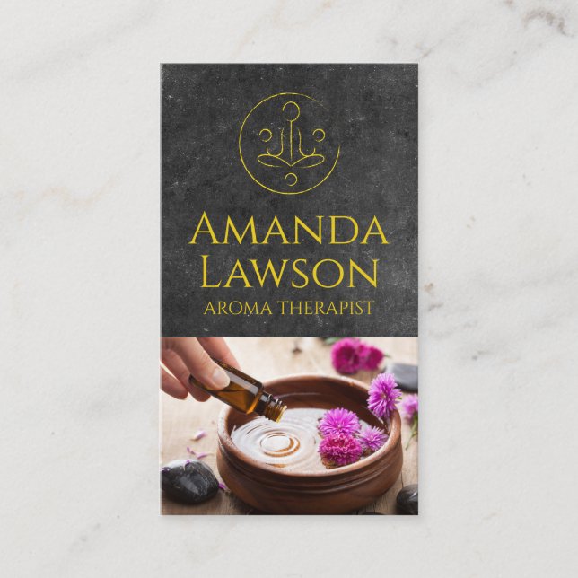 Yoga Icon | Slate Background | Aroma Oils Business Card (Front)