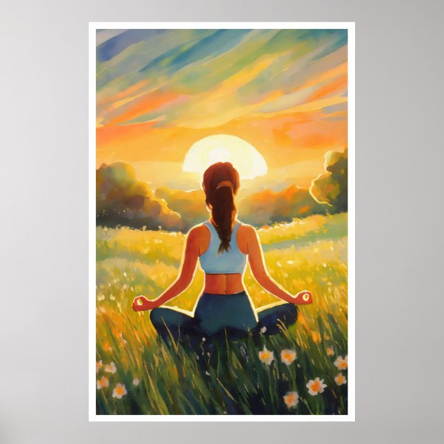 Yoga in the field at sunset poster (Front)