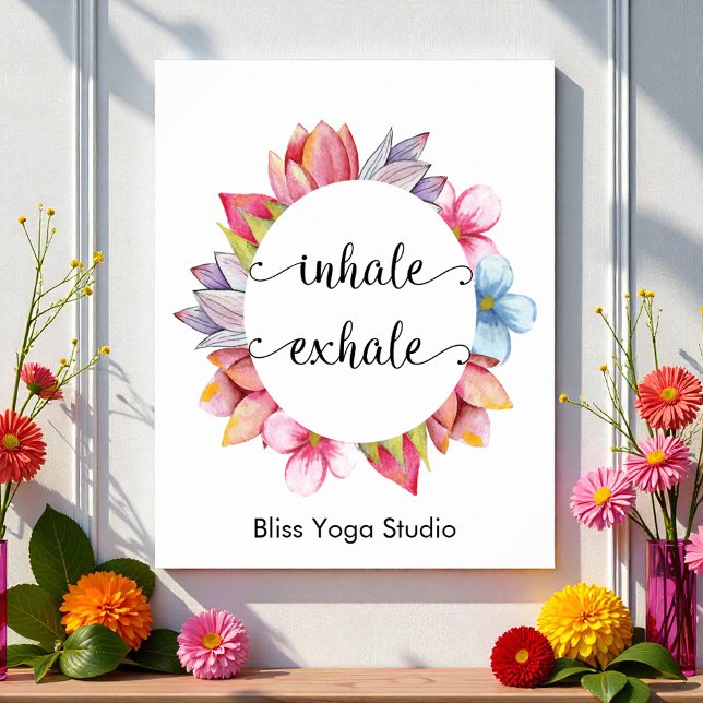 Yoga Inhale Exhale Quote Pink White Floral Poster (Creator Uploaded)