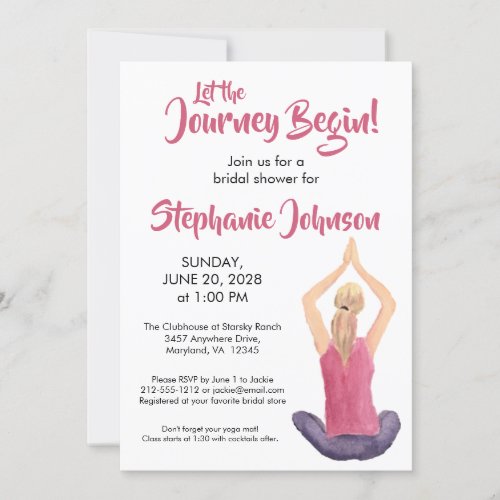 Yoga Inspired Pink White Watercolor Bridal Shower Invitation