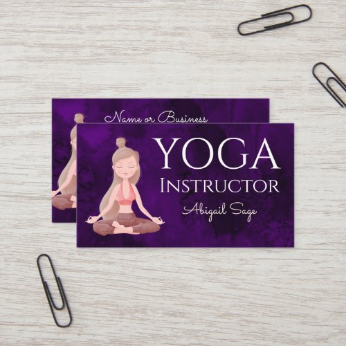 Yoga Instructor Beautiful Purple Meditating Girl Business Card