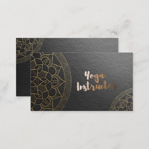 Yoga Instructor Black Gold Embossed Mandala Floral Business Card