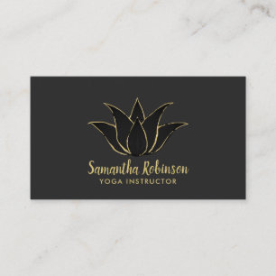 Yoga Instructor Black & Gold Lotus Spa Salon Business Card